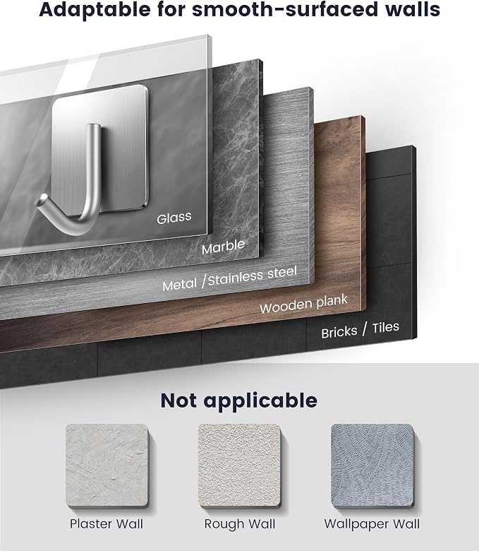 xdgeLoad Adhesive Hooks, 16 Pack Towel Hooks Wall Hooks for Hanging, Stick on Hooks, Adhesive Towel Hooks for Bathroom Door Hanger Kitchen Closet Cabinet Stainless Steel-Brushed Nickel
