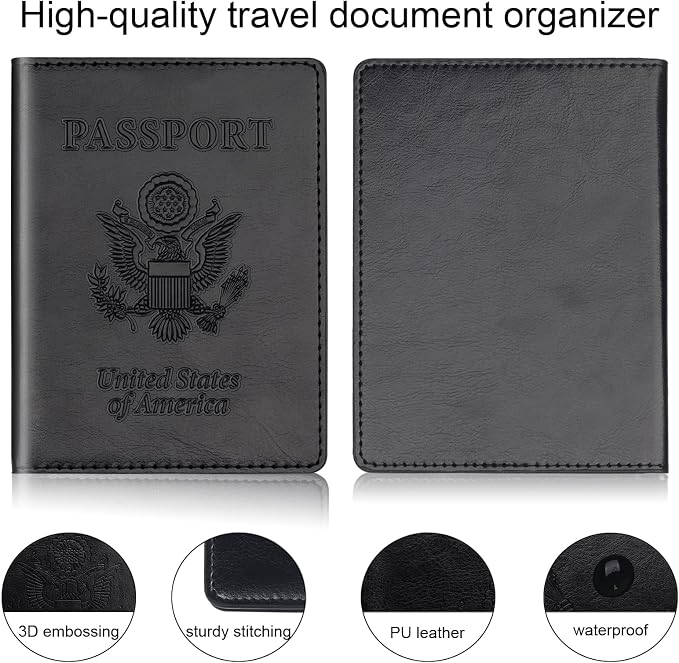 Passport Holder 2Pcs, Passport Cover Wallet Case for Women Men Family, Passports Book Holders Travel Must Haves Cruise Ship Essentials (Black & Rose Red)