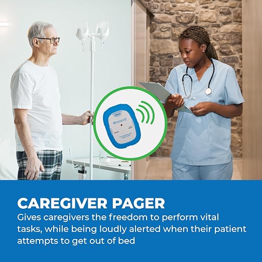 Patient Aid Bed Alarm with 10" x 30" Motion Sensor Pad and Wired Device with Rubber Casing, Ring Sound and Mounting Options, AC Adapter and Battery Powered Wandering and Fall Prevention for Elderly