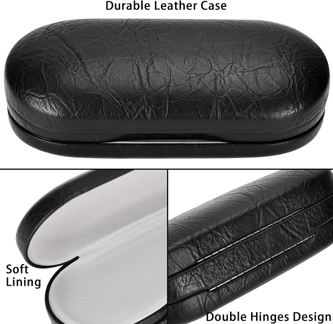 Muf 2 in 1 Contact Lens Case and Glasses Case, Double Sided Design with Mirror, Portable Travel Kit with Tweezer, Remover and Solution Bottle, Black 02