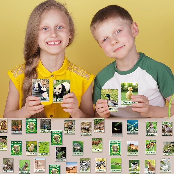 gisgfim 100 PCS Memory Matching Game Adult & Baby Animal Memory Games Educational Matching Game for Kids and Adults A Fun & Fast Animal Memories Games Toddlers Preschool Family Board Gift