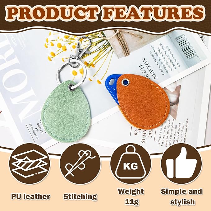 16PCS Key Fob Holder, PU Leather Key Holder with Metal Rings, NFC Tags Holder Keyring, for Keys ID Key Cards and Bag