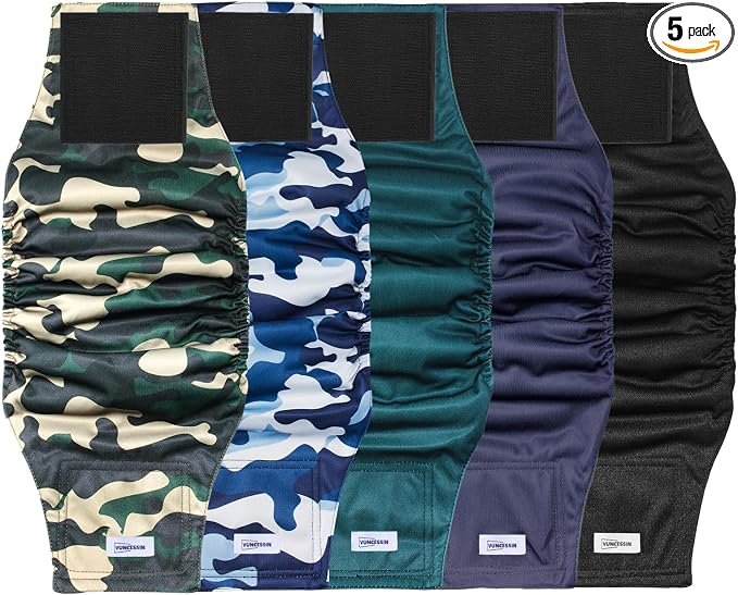 Reusable Dog Diapers Male, Premium Washable Belly Bands for Dogs, Pack of 5, High Absorbing Medium Dog Wraps for Doggie & Puppy in Incontinence or Excitable Urination and Training(M)