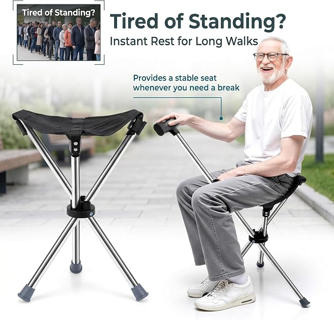 Lightweight Travel Stools for Adults. Cane with seat,Walking Stick,Foldable Chair,Hiking Stick,Camping,Hiking,Walking Cane Chair,Walking Stick with seat,Seatable Crutch Stool,Stick Chair