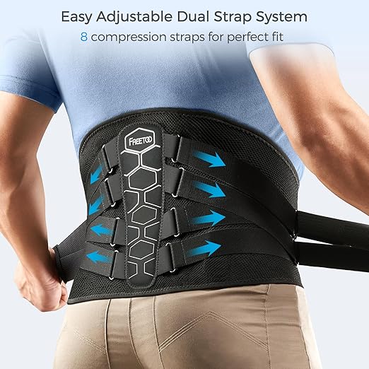FREETOO Back Brace for Lower Back Pain Relief with Pulley System,Lumbar Support Belt for Men & Women with Lumbar Pad, Ergonomic Design and Soft Breathable 3D Knit Material,for Herniated Disc,Sciatica, Size S, Waist 26.77～33.4 inches
