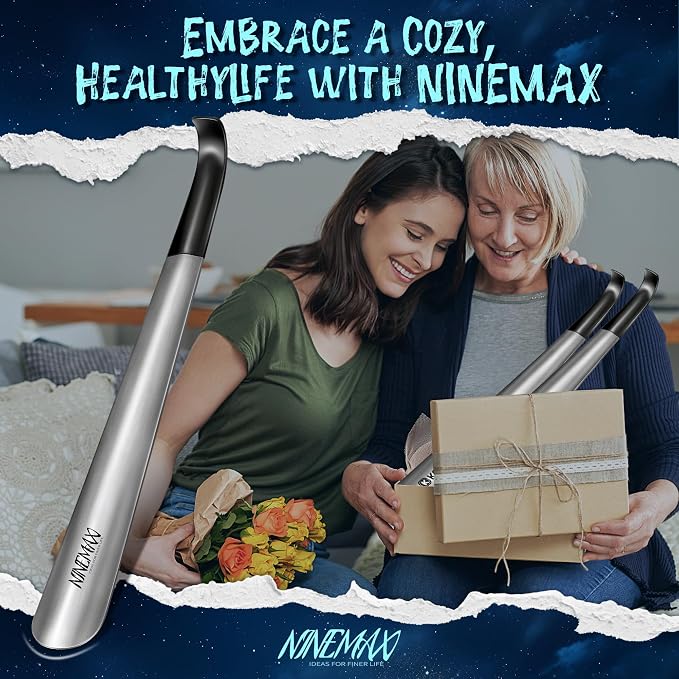 NINEMAX Shoe Horn Long Handle for Seniors Men Women, Metal Long Shoehorn for Boots Stainless Steel Shoe Spoon Helper 16.5''(Pack of 2)