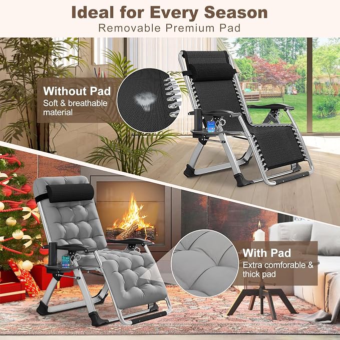 Comfy Folding Recliner Chair -Bedroom Living Room Chairs | Patio Lounge Chair with Removable Cushion for Indoor Outdoor