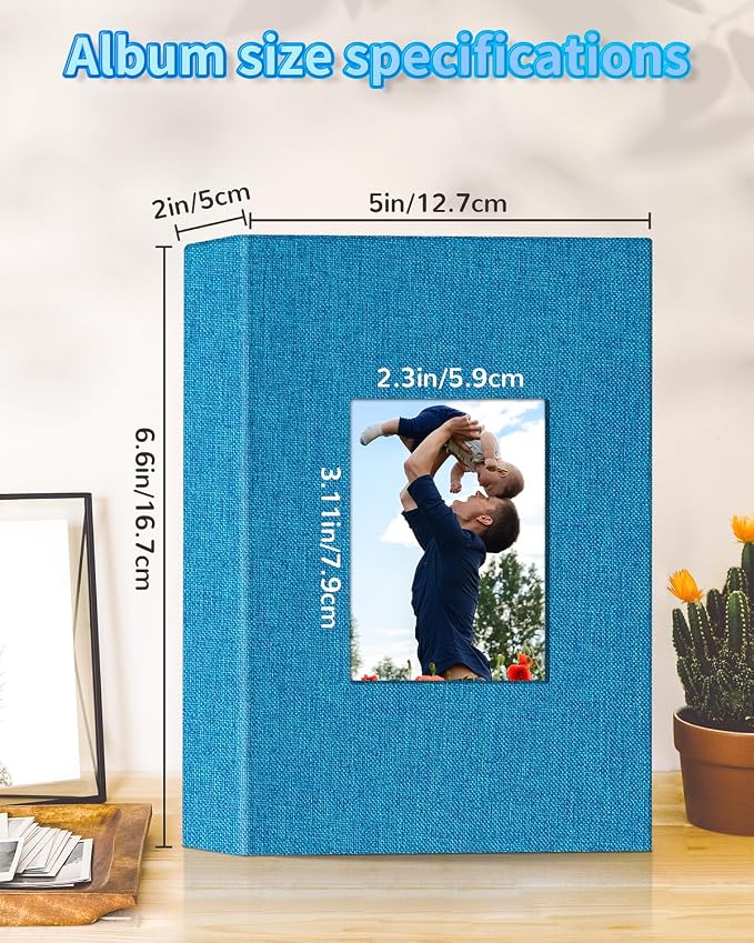 Artfeel Photo Album 4x6 with 100 Pockets,Slip-in Picture Albums,Linen Cover Memory Book with Front Window,White Page Vertical Photo Book for Wedding,Family,Anniversare,Baby,Vacation