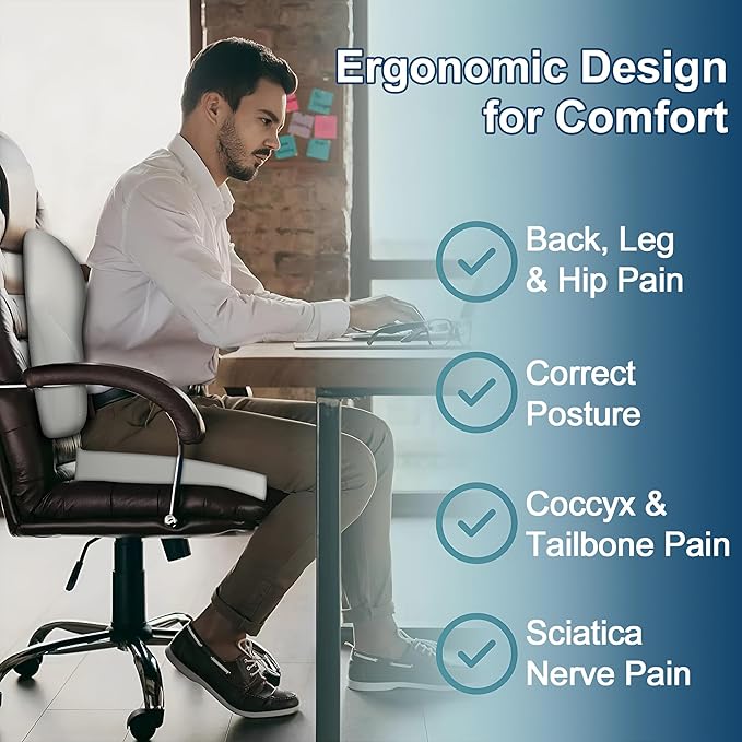 Cushion and Lumbar Support Pillow, Relief Pressure Seat Cusion for Office Chairs & Car Seat, Ergonomic Design Cusion for Tailbone Pain Relief, Sciatica & Back Support (Grey, Lumbar&Cusion)