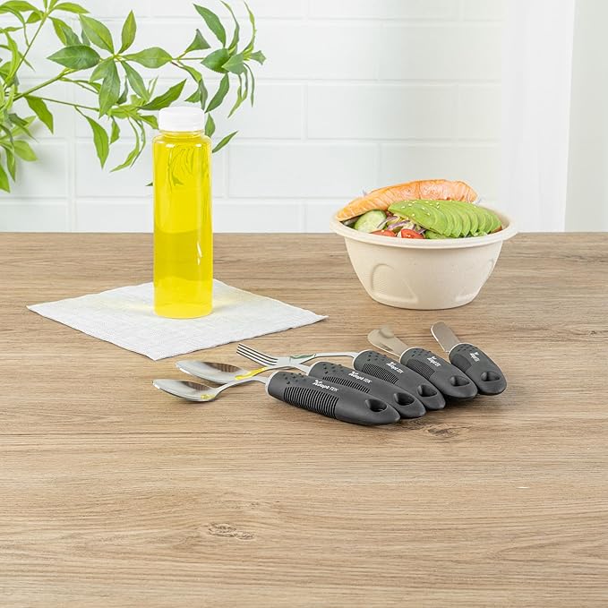 Restaurantware Adaptive Utensils - 1 count Stainless Steel, 9.843 x 5.118 x 1.575 Inches, Ergonomic Eating Aids, Non-Slip Utensil Set for Arthritis, Secure Grip Design, Black