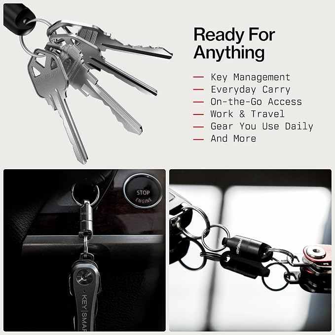 KeySmart MagConnect Magnetic Key Holder for Purse, Key Chains for Car Keys - Detachable Key Ring Quick Release Keychain