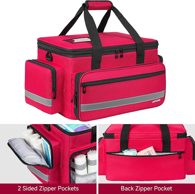 Medical Bag, Medical Equipment Case Empty, Large Home Health Nurse Bag with Shoulder Strap, Medication First Aid Organizer for Therapist, Doctors, Nursing Students (Red)