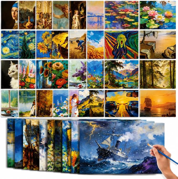 36Pcs Dementia Activities for Seniors,Reusable Water Coloring Set for Dementia Memories Activities, Adults Seniors Toys Games with Painting Brush Drawing Gifts (Famous Paintings of the World)
