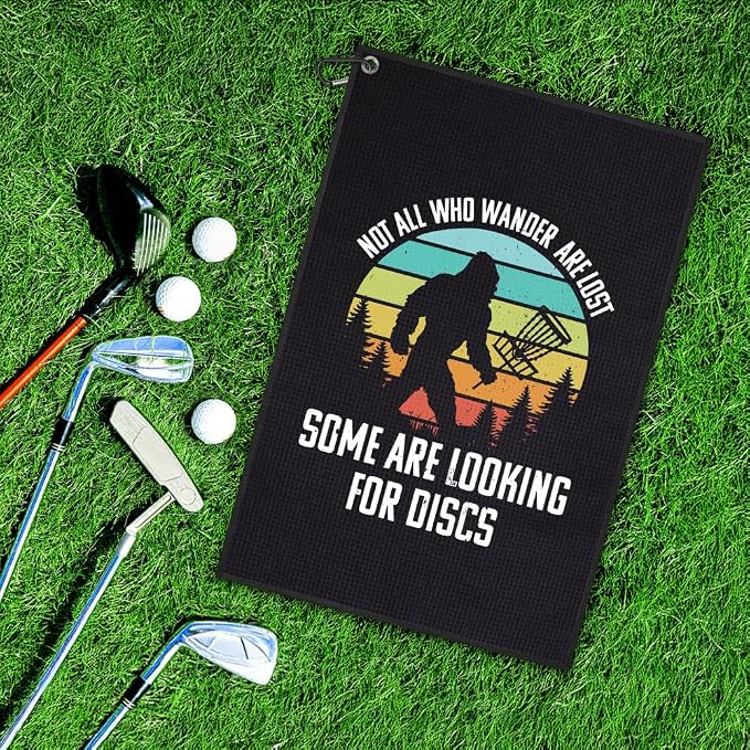 DYJYBMY Not All Who Wander are Lost Some are Looking for Discs Printed Golf Towel with Clip, Funny Cryptids Disc Golf Towel for Men, Father's Day Sports Gifts for Disc Golfer Men Dad Husband Golfer
