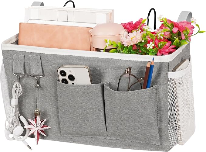 Lilithye Bedside Caddy, Bedside Storage Bag Hanging Organizer for Bunk Bed | Bed Caddy with Fixed Straps and Water Bottle Holder for Home, College Dorm, Bunk Bed, Hospital Bed and Crib Bed Rails