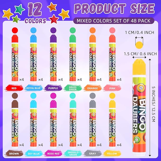 Crtiin 148 Pack Game Cards and Dot Daubers Set Includes 100 Bingo Cards and 48 Dot Markers Supplies Calling Card Set for Kids Preschool Children, Large Groups, Family Gathering Activity, Game Night