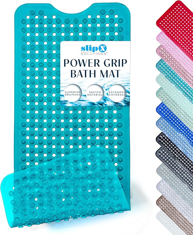 SlipX Solutions Power Grip 39x16 Bathtub & Shower Mat | Premium Non-Slip Bath Safety | Clear Aqua