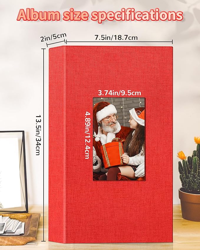 Artfeel Photo Album 4x6 with 300 Pockets,Slip-in Picture Albums,Linen Cover Memory Book with Front Window,White Page Vertical Photo Book for Wedding,Family,Anniversare,Baby,Vacation