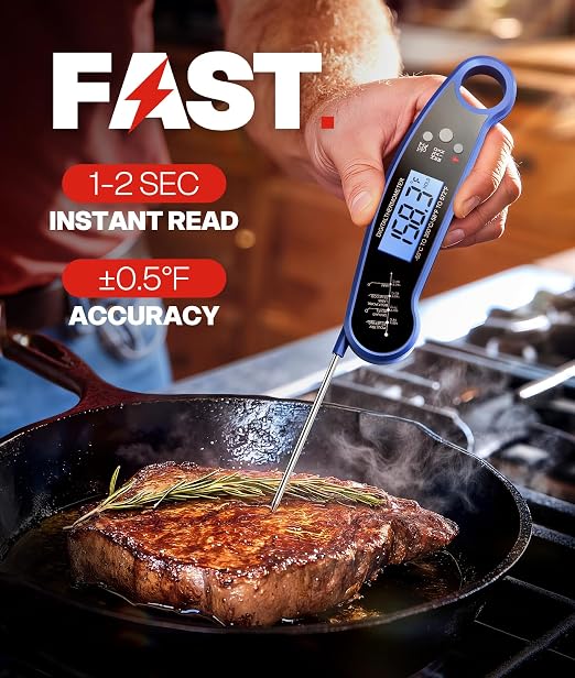Meat Thermometer Digital, Food Thermometer for Cooking, Blue | Instant Read, for Grilling, BBQ, Air Fryer, Smoker, Candy, Kitchen Gadgets, BBQ Essentials, Gift for Dad, Men, Women