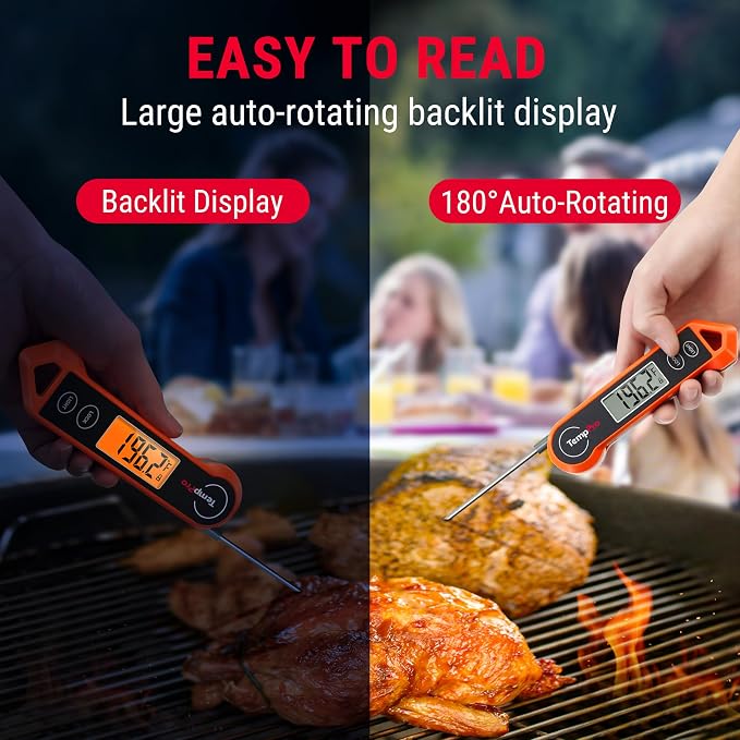 TempPro TP19H 1 Sec Digital Meat Thermometer for Cooking | Instant Read Food Thermometer with Motion Wake for BBQ Grill Oil Fry Candy, Gifts for Men Dad Husband (Previously ThermoPro)