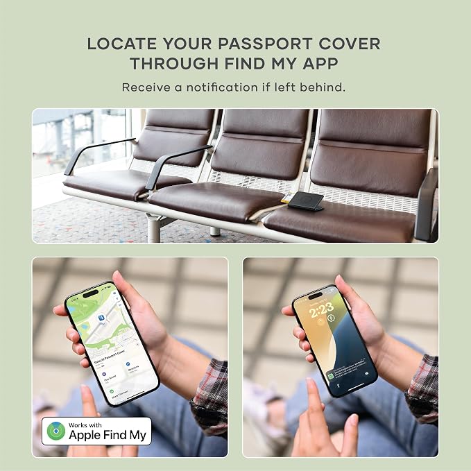 Satechi Passport Holder with Find My Tracking, 4-Slot Card Wallet, Black | 4-slot card wallet, wireless charging, RFID protection, vegan leather