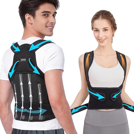 Back Brace Posture Corrector for Men & Women, Upgraded Full Back Support with Adjustable Shoulder Straightener and Waist Support Straps, Breathable Back Brace for Office Work, Long Sitting (Large)