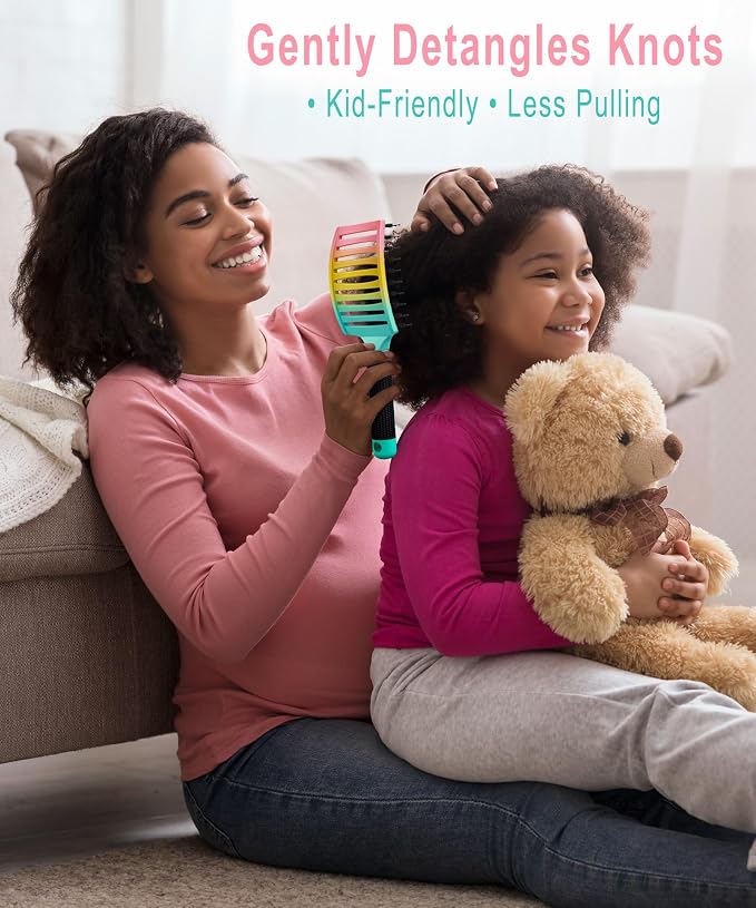Detangling Brush for Women & Kids, Wet & Dry Hair, All Hair Types | Less pulling & breakage, Boar bristles tame frizz & add shine, Vents for faster blow-drying, Lightweight 4 oz, Non-slip grip