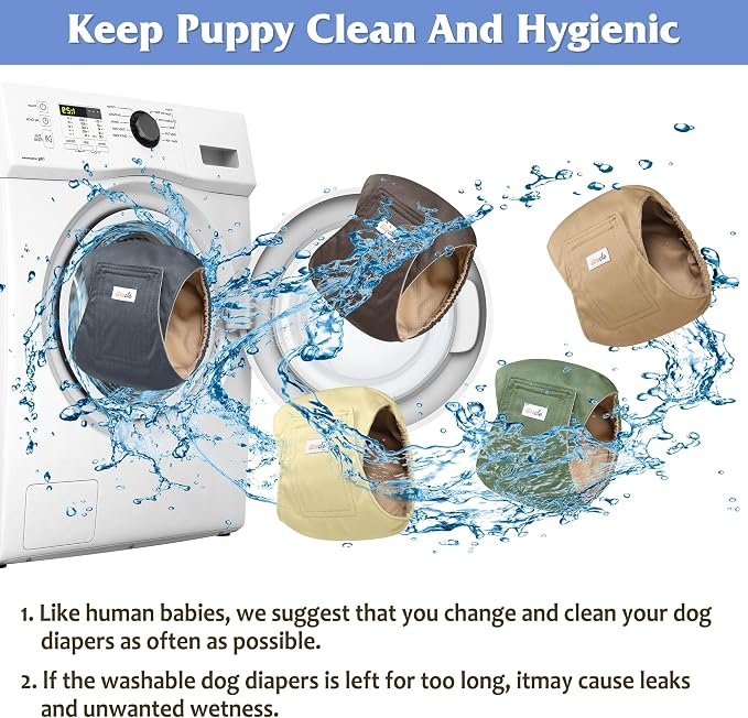 5 Pack Dog Diapers Male Reusable, Premium Belly Bands for Dogs, High Absorbing Male Dog Pee Wraps for Doggie in Incontinence or Excitable Urination Gray,Green,Brown M