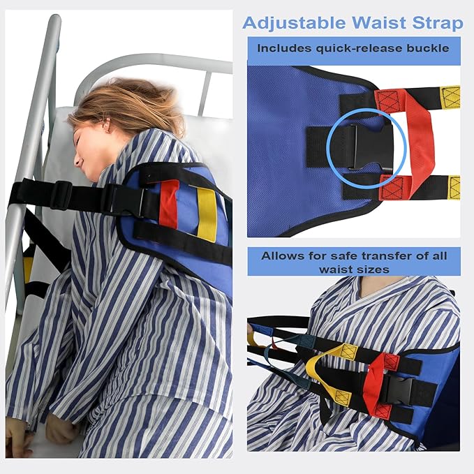 Transfer Sling, Transfer Belt Gait Belts for Seniors, Heavy Duty Patient Lift Belt with Straps, Mobility Standing and Lifting Belt for Elderly, Disabled, Injured-Safely Move from Bed and Wheelchair