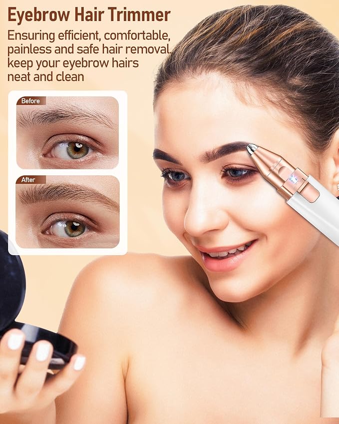 Eyebrow Trimmer Facial Hair Removal for Women: 2 in1 Rechargeable Face Shaver with LED Light, Painless Electric Eyebrow Razor for Eyebrows, Upper Lip, Chin, Peach Fuzz & Fine Facial Hair