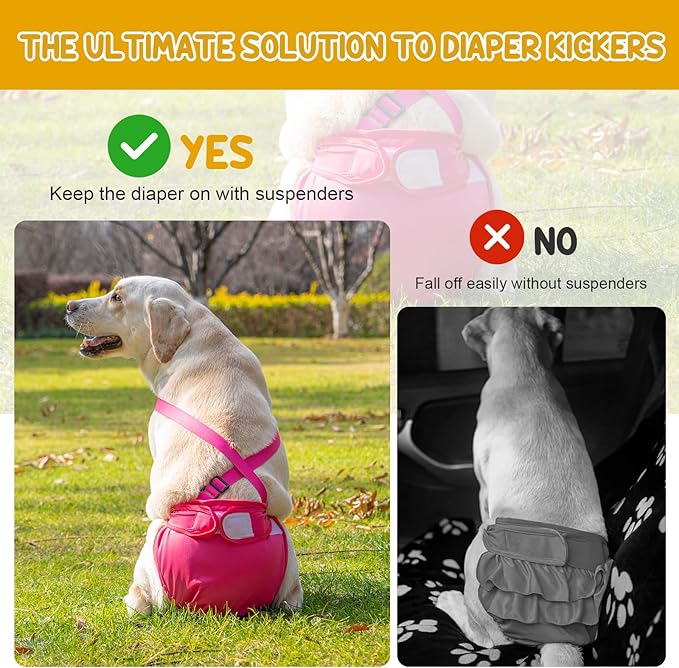 Avont 3 Pack Washable Female Dog Diaper with Suspender - S | Reusable Girl Doggie Diapers for Small Medium Large Dog in Heat Cycle Period Incontinence (Black/Pink/Purple)