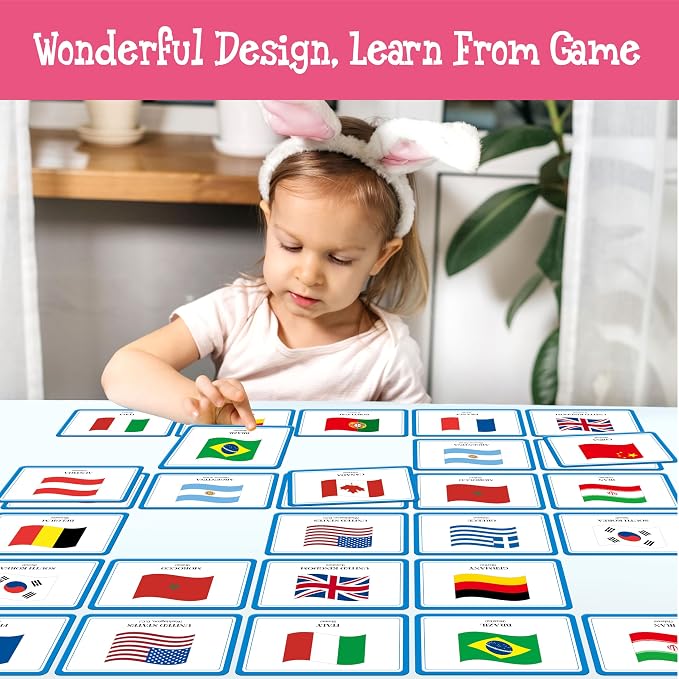 80 PCS Flags of The World Matching Game, A Fun & Fast Countries of The World Picture Memory Match Game, Educational Learning Toys Enhance Memory & Matching Skills for Kids Ages 3 and Up