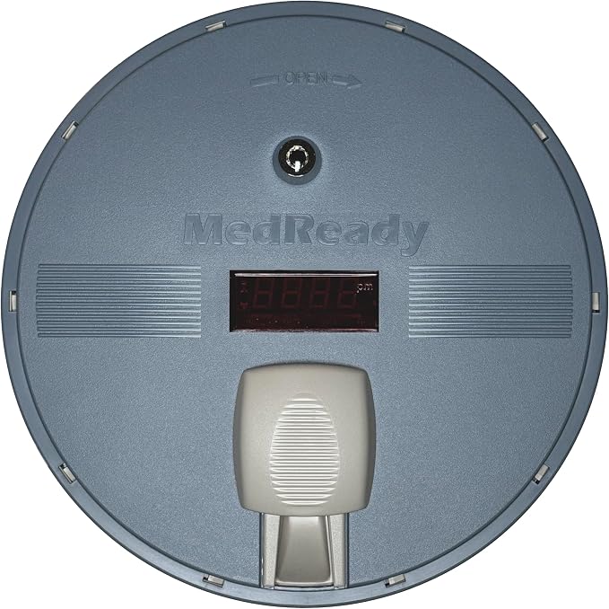 Automatic Pill Dispenser — Alarm Sound and Flashing Light, Elderly | Sound and flashing light alarm for hearing-impaired. Adjustable alerts. Lock and key. 48-hr battery backup. Made in USA.