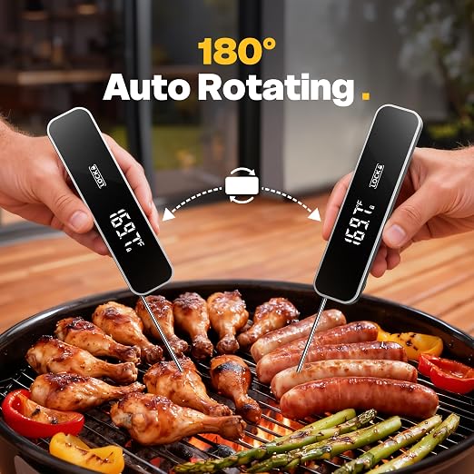 0.3 Sec Instant Read Meat Thermometer Digital for Grilling, Grey | Waterproof, for Cooking, BBQ, Air Fryer, Smoker, Candy, Kitchen Gadgets, BBQ Essentials, Gift for Dad, Men