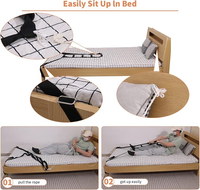 Bed Ladder Assist 160 Inch, Munzong Black Pull Up& Sit Up Assist Device, Assistive Bedside Straps w/ 5 Handle, Portable Rope Beds Ladder Helper for Elderly Senior Injury Handicap Patient Pregnant(4 m)