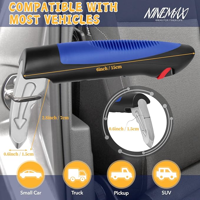 NINEMAX Car Door Assist Handle for Elderly & Handicap (1 pc with Strap) | Stable Support for Easy Vehicle Entry, Fits Most Cars, 3-in-1 Design, Lightweight & Portable, Non-Slip Grip, Tool-Free Setup