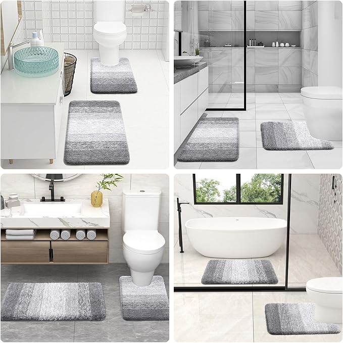 OLANLY Bathroom Rug Set 2 Piece, Soft Absorbent Microfiber Bath Rug Set, Non-Slip, Machine Wash Dry, Plush Shaggy Bath Mats for Bathroom (30"x20"+24"x16", Light Grey)