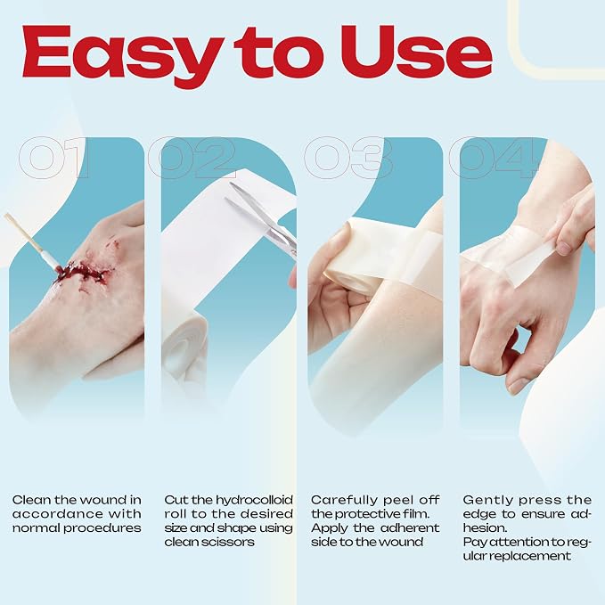 LIFARA Hydrocolloid Roll for Wound Care - Cut-to-Size, Hydrocolloid Patch Bandages with Self-Adhesive, Ultra Absorbent & Waterproof, First Aid Kit Essential (19.7mil/ 0.5mm Thickness, 4in*10ft)