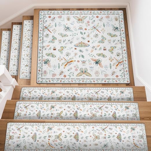 OJIA Stair Treads Non-Slip Landing Mat for Wooden Step 31"x31" Matching Mat | Square Capet Stair Treads Rubber Backing Stair Runner Anti-Slip Stair Rugs Carpet for Stairs