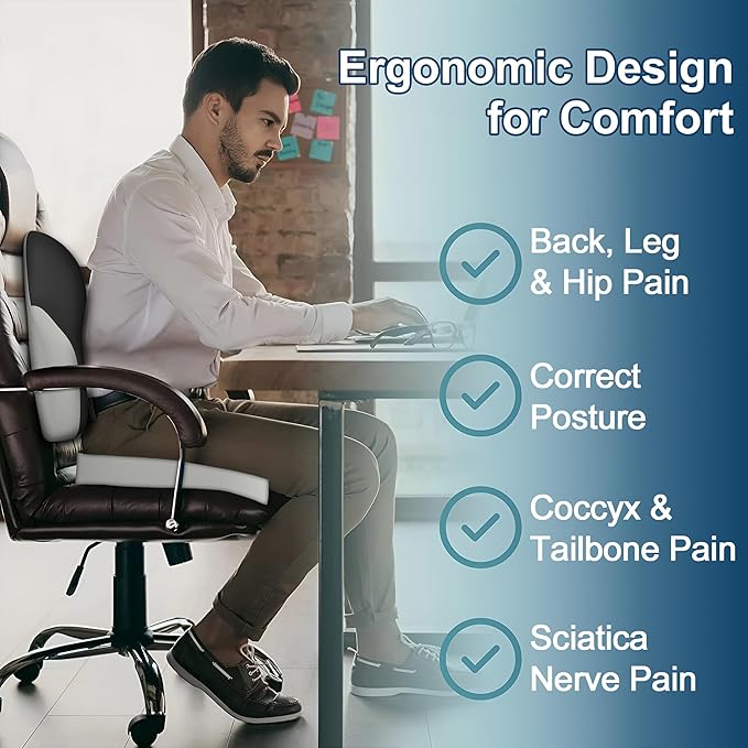 Cushion and Lumbar Support Pillow, Relief Pressure Seat Cusion for Chairs & Car Seat, Ergonomic Design Cusion for Tailbone Pain Relief, Sciatica & Back Support (Black Grey, Lumbar&Cusion)