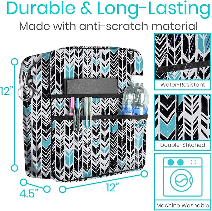 Vive Wheelchair Bag - Machine Washable, Double-Stitched, Water-Resistant Accessory Backpack for Rollators, Wheel Chairs, Walkers - Pouch with XL Pockets & Straps for Quick Installation