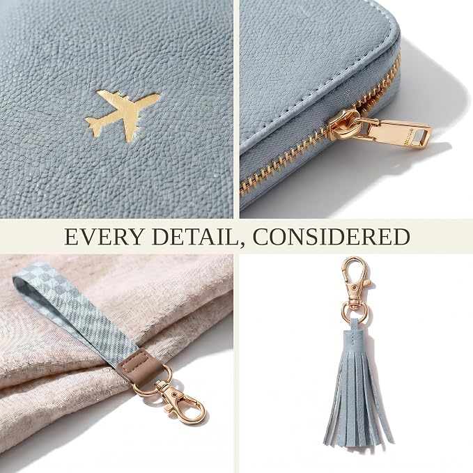 Beautiful Passport Holder And Travel Wallet with Wristlet Strap | All-in-One Organizer for Women Holds up to 4 Passports, w Card Slots and Keychain - RFID Blocking Keeps Documents Safe