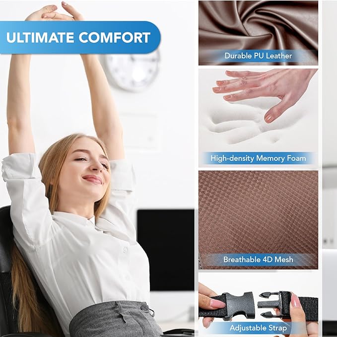 Lofty Aim Lumbar Support Pillow for Car, Car Seat Back Support for Driving | Memory Foam Car Lumbar Support for Driving Seat, Car Back Cushion, Adjustable Straps, Lower Back Pillow, Office Chairs, Brown