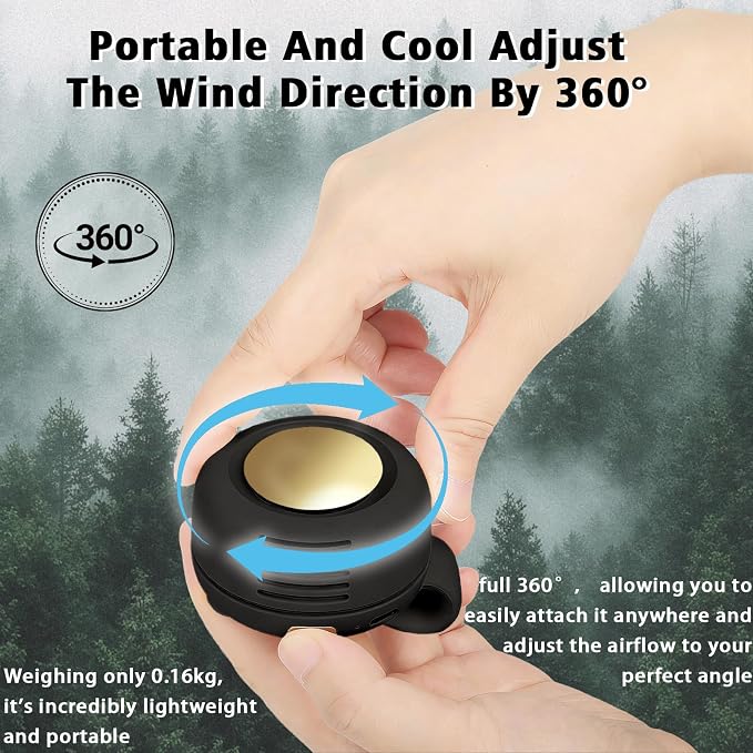 Portable Clip-On Fan, Mini USB Rechargeable 360° Rotatable Fan, Personal Fan 3-Speed Silent Mini Bladeless Fans (2 pack(Black+Black))