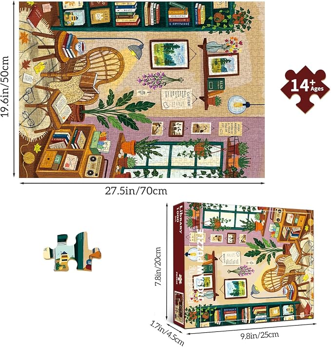 1000 Piece Jigsaw Puzzles for Adults, Reading Nook Puzzle with 1:1 HD Poster, Precise Interlocking, Letter Markings on Back, Dust-Free, Stress Relief & Ideal Family Game Gift