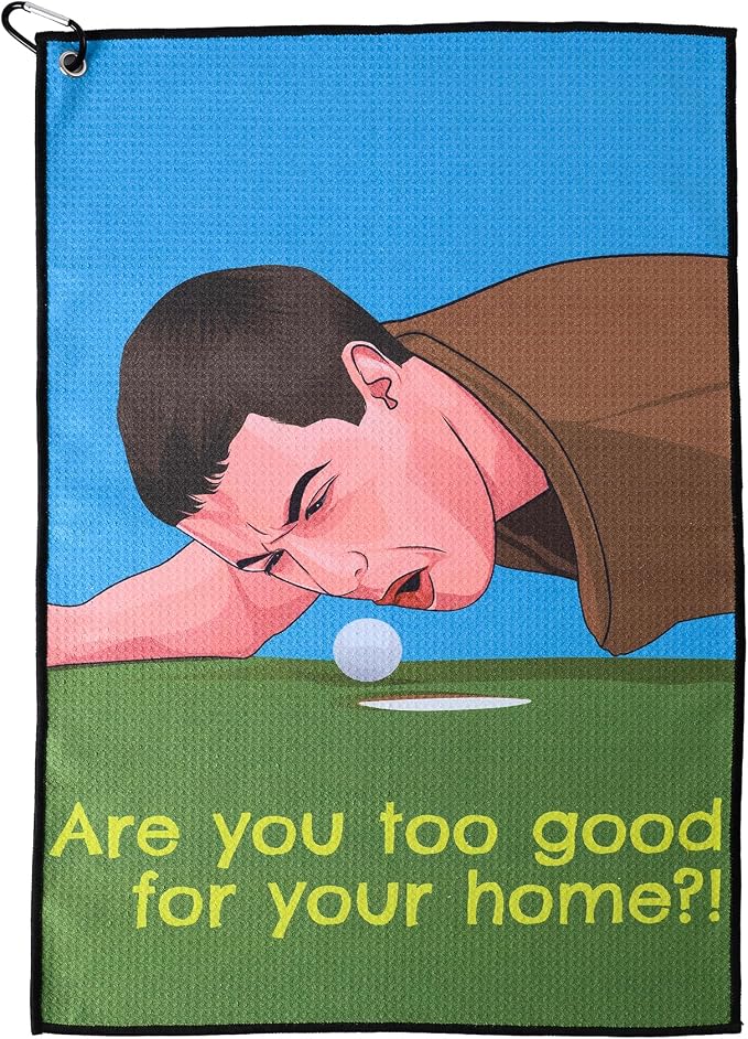 ZEETY Funny Golf Towel – 16" x 24" Premium Microfiber with Clip Holder for Golf Bags – Golf Accessories & Gifts for Men and Women (GO Home, Ball)