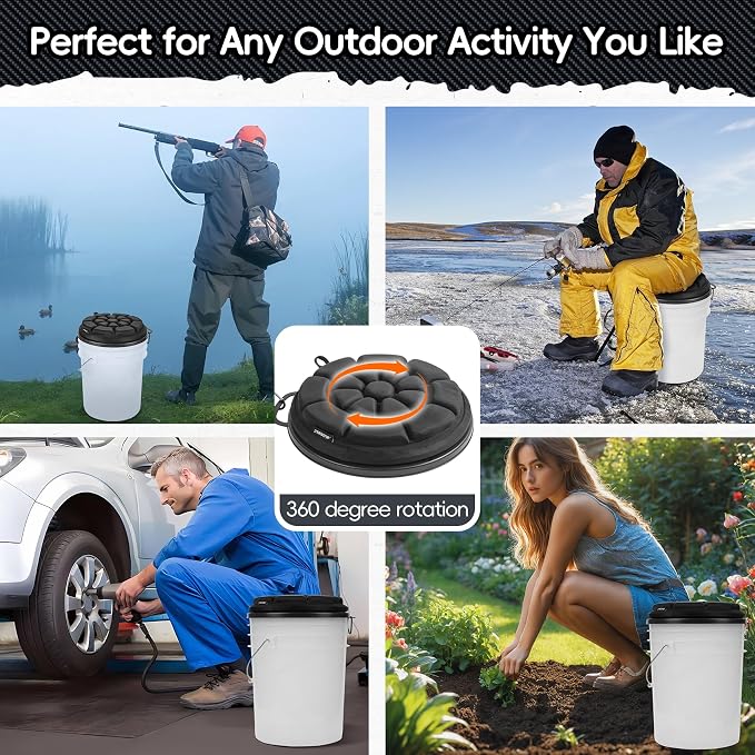 BLISSWILL Outdoor 5 Gallon Bucket Seat - 360° Swivel, Comfortable Foam Cushion for Hunting, Fishing, Gardening, Camping sportsman's Bucket lid