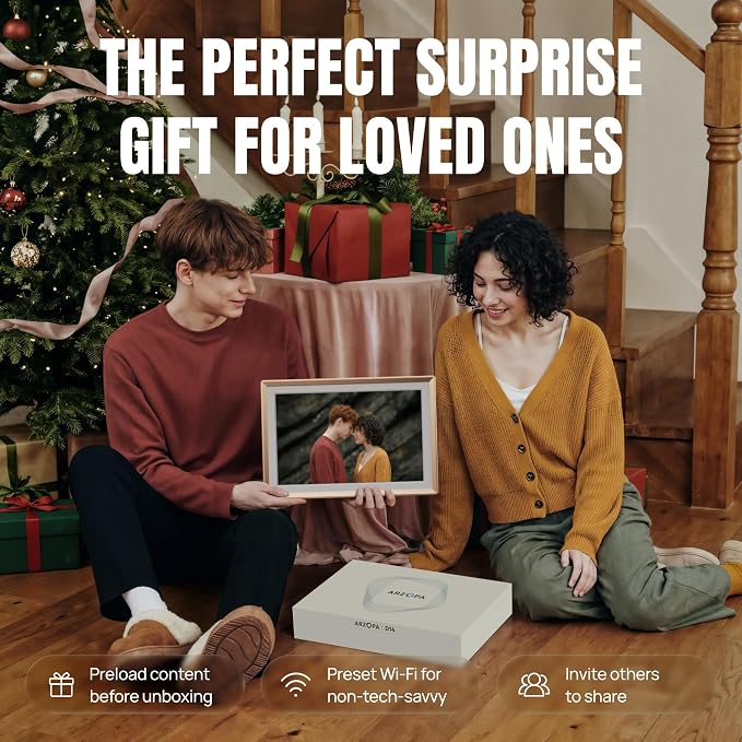 ARZOPA Metal Digital Picture Frame 14 Inch Free Cloud Storage No Subscription FHD IPS Anti-Glare Touchscreen Load Photos Videos from Phone Exquisite Decoration Ideal for Gifting - D14 Champagne Gold