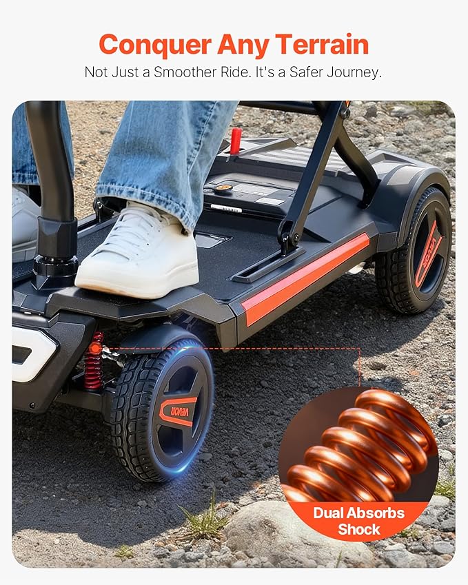 VEVOR Mobility Scooter, Auto-Folding Electric Power Scooter, Dual Front Suspension Enhance Stability & Comfort, 4-Wheel Design, Lightweight Foldable for Air Travel