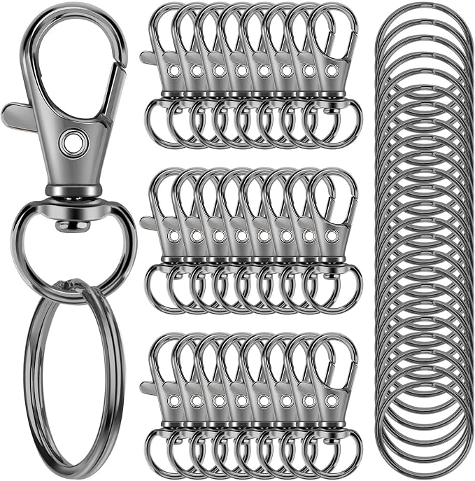 50PCS Metal Lobster Claw Clasp with Key Rings, 25PCS Keychains Clips Hooks and 25PCS Key Chain Rings, Keychain Accessories, Keychain Rings Making kit for Crafts, Gun Black